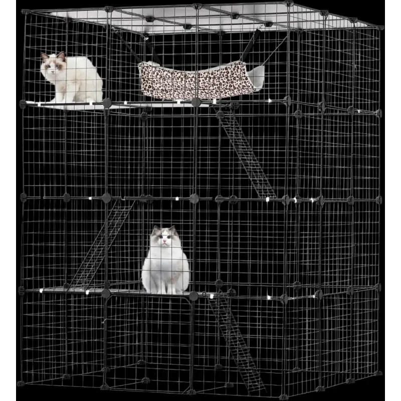 Vevor Cat Cage Large 4-Tier 41 x 41 x 55" Metal Wire Enclosure with Hammock Black New