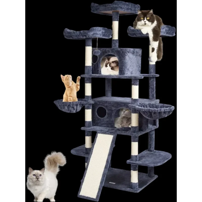 Vevor Cat Tree 68.5" Indoor Cat Tower with 2 Condos, Hammocks, Perches & Ramp New