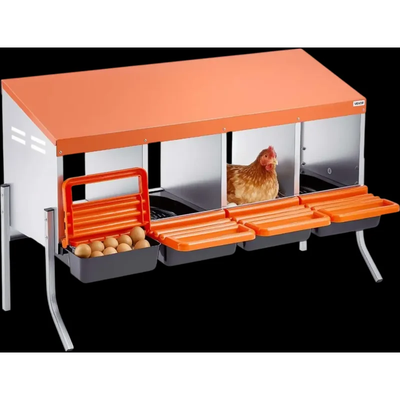 Vevor Chicken Nesting Box 4-Compartment Roll Away with Support Legs Orange New
