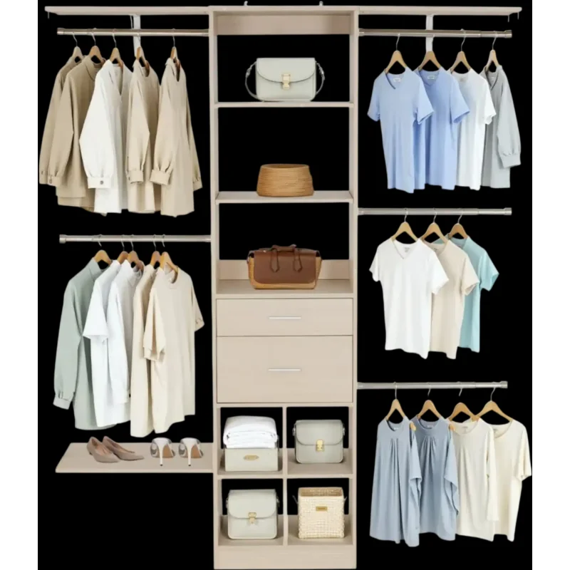 Vevor Closet System Adjustable Wooden Organizer with Drawers and 5 Hanger Rods New
