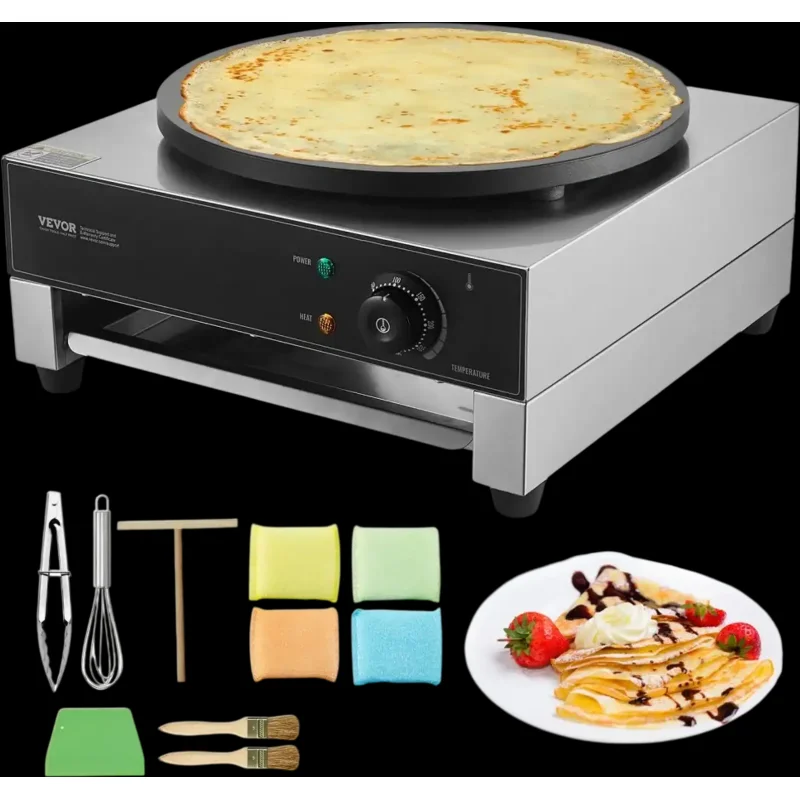 Vevor Crepe Maker Commercial Electric 16" Nonstick 1700W Stainless Steel New