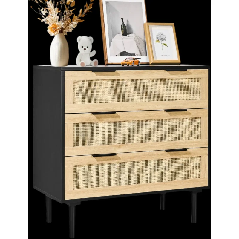 Vevor Dresser 3 Drawer Rattan Closet Storage Cabinet New