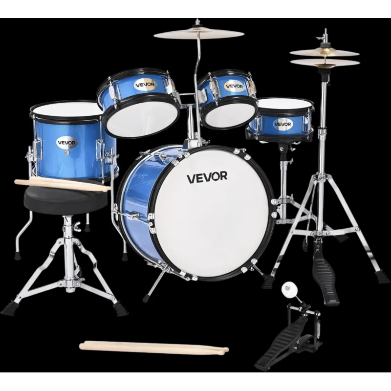 Vevor Drum Set 5-Piece 14" Junior Kids Drum Kit Blue New