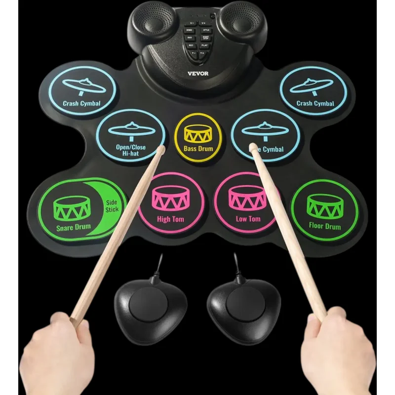 Vevor Electric Drum Set 9-Pad Roll-Up Practice Pad for Kids New