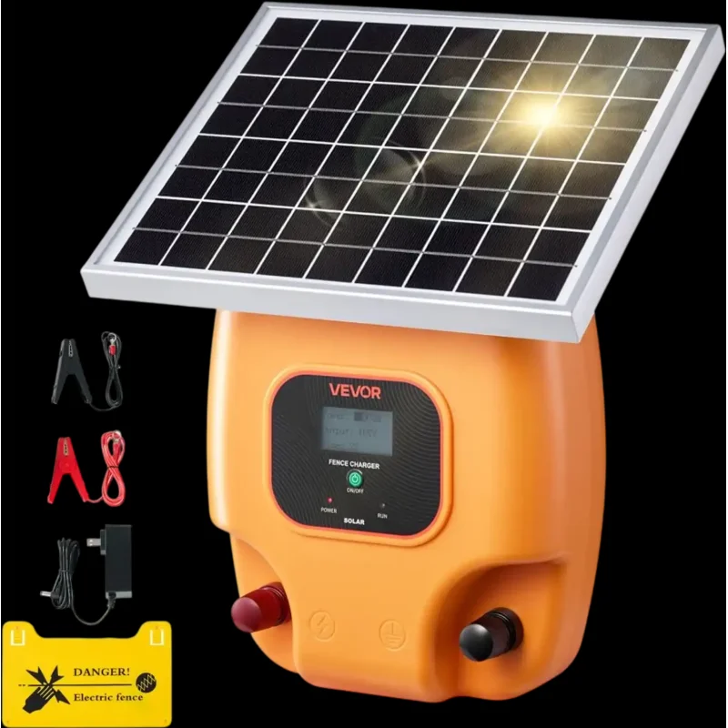 Vevor Electric Fence Charger Solar-Powered 10kV 1J 1.86-Mile Energizer for Livestock and Garden Protection New
