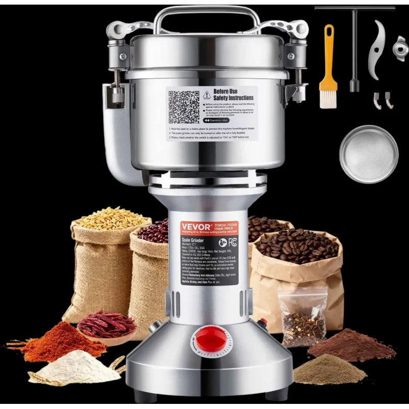 Vevor Electric Spice Grinder 750g 2000W High-Speed Stainless Steel New