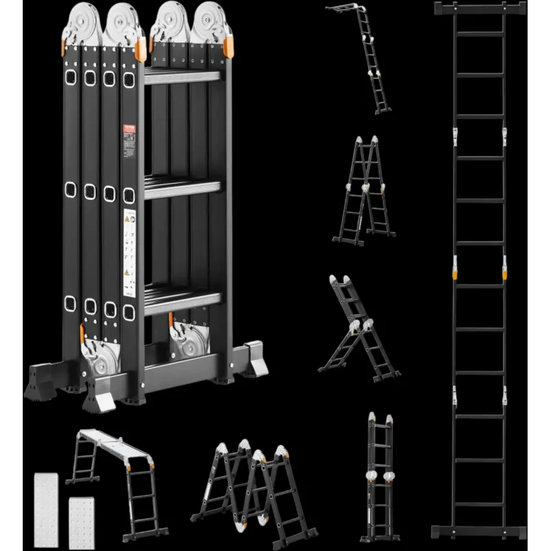 Vevor Folding Ladder 12' 7-in-1 Multi-Purpose Extension Step Ladder with Scaffolding Plank New