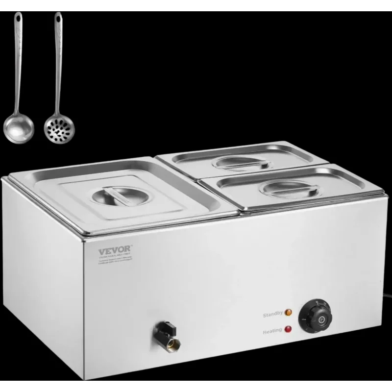 Vevor Food Warmer 3-Pan 17 qt Countertop Bain Marie New