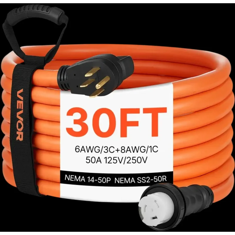 Vevor Generator Cord 50 Amp 30' 125/250V RV Power Cord with Twist Lock Orange New