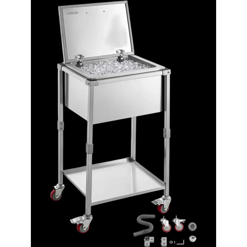 Vevor Ice Chest Cooler Cart Rolling Stainless Steel 57.7 Qt Outdoor Stand-Up Cooler Trolley New