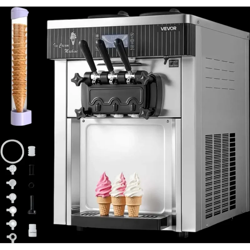 Vevor Ice Cream Machine 3-Flavor Countertop Soft Serve Maker New