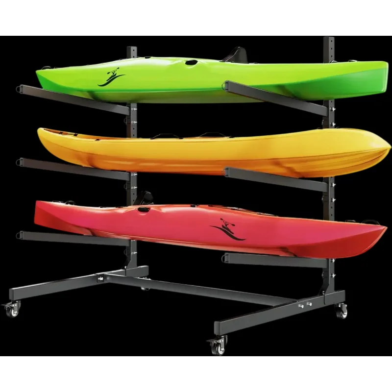 Vevor Kayak Storage Rack Adjustable Freestanding Stand for 3 Kayaks with Lockable Wheels New