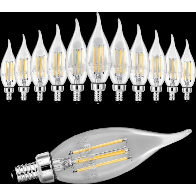 Vevor LED Candelabra Bulbs 12-Pack Dimmable Chandelier Light Bulbs New