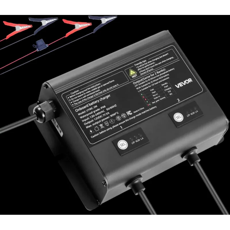 Vevor Marine Battery Charger 2-Bank 12V 5A Smart On-Board IP68 Waterproof for Boat RV Yacht Trailer New