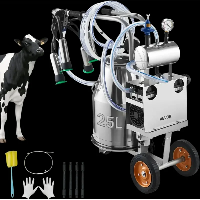 Vevor Milking Machine Electric Cow Milker 6.6 Gal 25 L Stainless Steel Bucket New