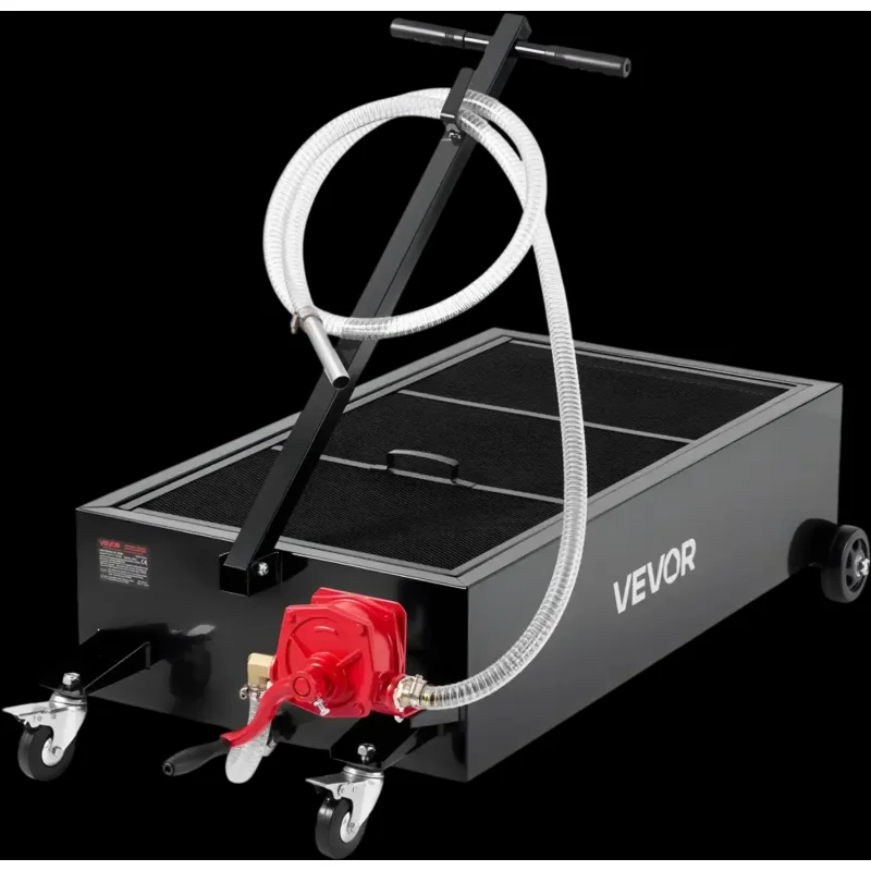 Vevor Oil Drain Pan Low Profile 25 Gallon Rolling Manual Pump 7.2' Hose Black New