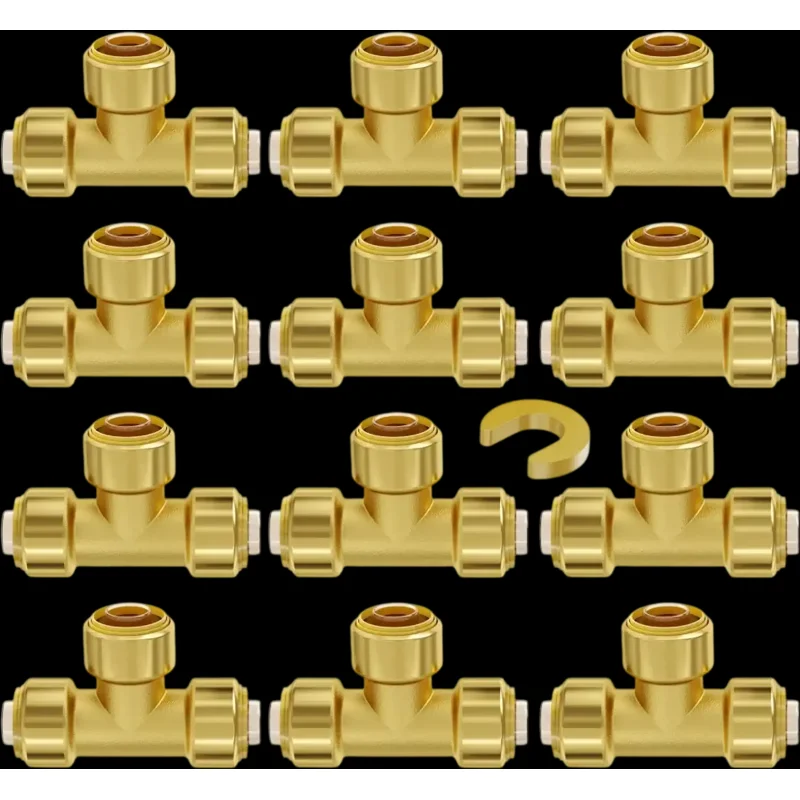 Vevor Pipe Fittings 1/2" 12-Piece Push-Fit Brass Tee Set New