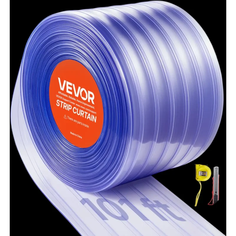 Vevor PVC Strip Curtain Clear Ribbed 101' x 12" Bulk Roll New
