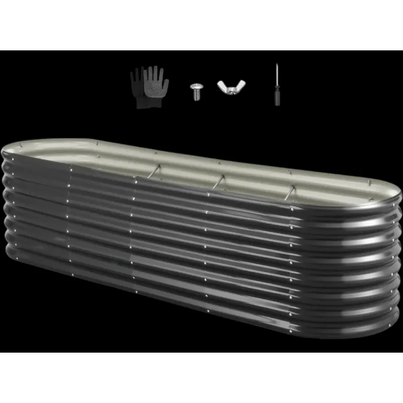 Vevor Raised Garden Bed 8' x 2' x 2' Oval Galvanized Outdoor Planter Box Dark Gray New