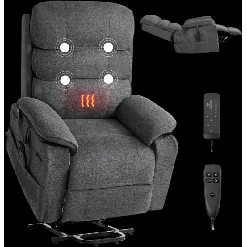 Vevor Recliner Chair Power Lift Dual Motor Heat Massage Dark Gray New