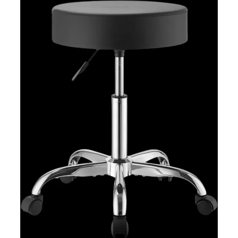 Vevor Rolling Stool Height Adjustable 360 Swivel PU Leather Seat Black New