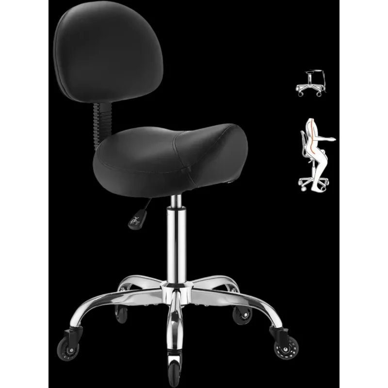 Vevor Saddle Stool Height Adjustable Rolling Chair with Back Support 500 lbs Black New
