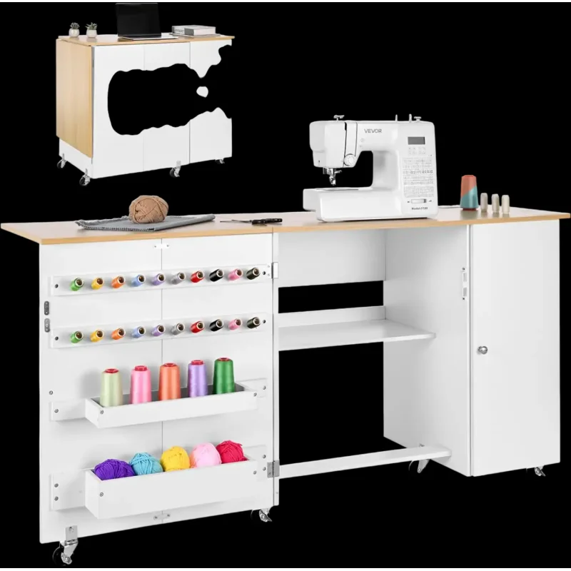 Vevor Sewing Table Folding Cabinet Craft Station with Charging Station 62" x 19" New