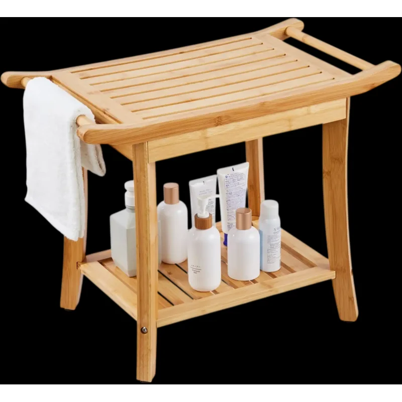 Vevor Shower Bench Bamboo Bathroom Stool with Storage Shelf New