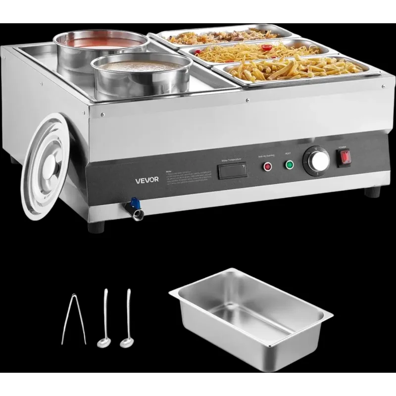 Vevor Soup Warmer Electric Commercial 2 x 6.34 qt Pots & 3 x 1/3 Pans New