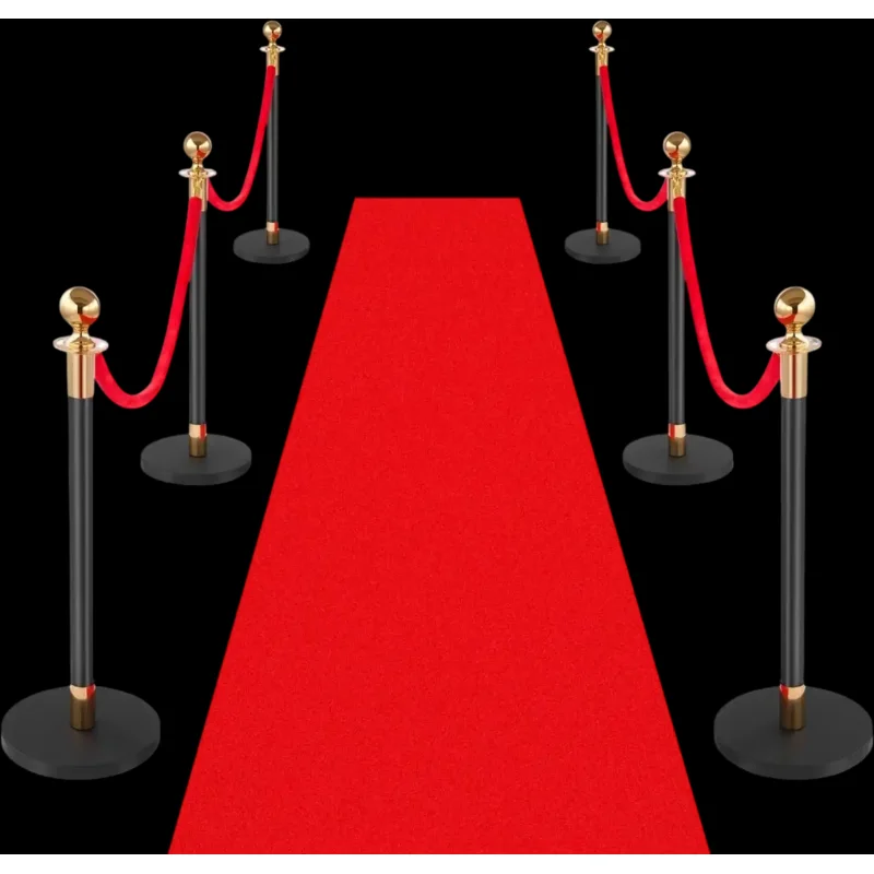 Vevor Stanchion Post Crowd Control Barrier Set with Red Carpet and 4 Red Velvet Ropes New