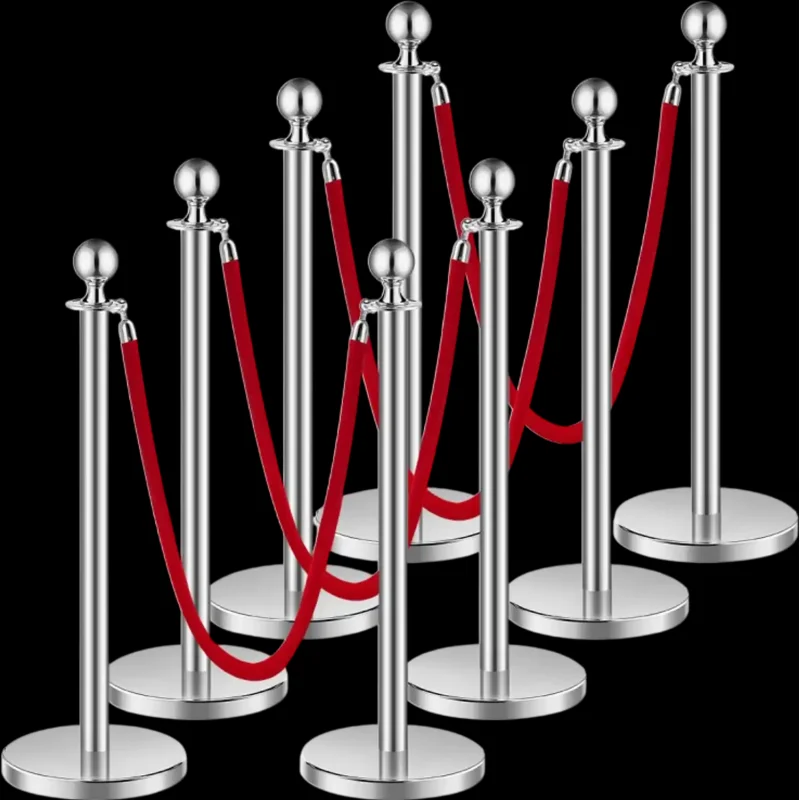 Vevor Stanchions and Velvet Ropes 8-Pc Silver Crowd Control Barrier Set New