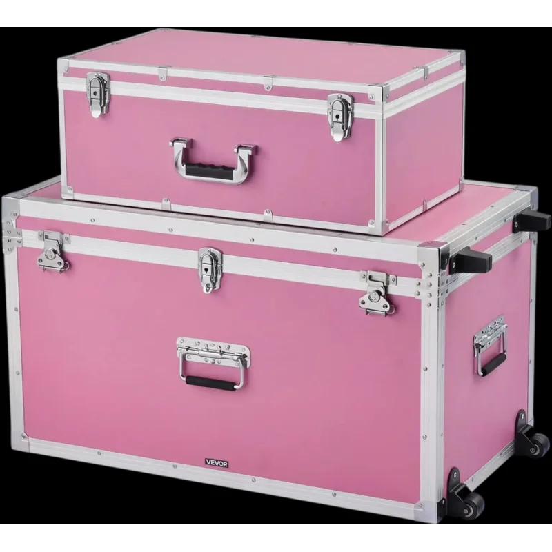Vevor Storage Trunk Set of 2 Pink Wooden Suitcase Storage Boxes with Padlocks New