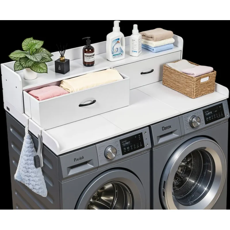 Vevor Washer Dryer Countertop 54" x 27.5" with Shelf and 2 Drawers White New