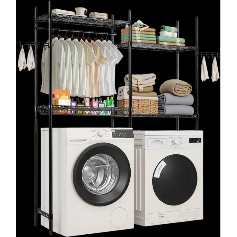 Vevor Washer Dryer Rack 4-Tier Over Washer and Dryer Storage Shelf Black New