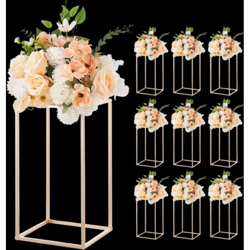 Vevor Wedding Flower Stand Gold Rectangular Floral Display Rack 10-Pc 15.75" New