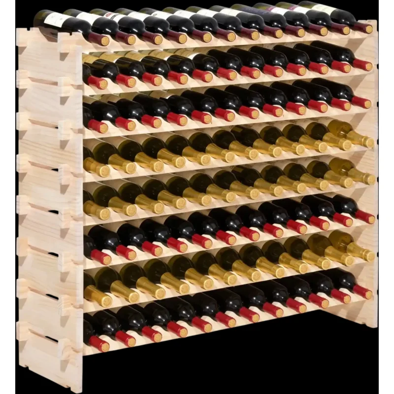 Vevor Wine Rack 96-Bottle 8-Tier Stackable Modular Freestanding Solid Wood Storage Rack New