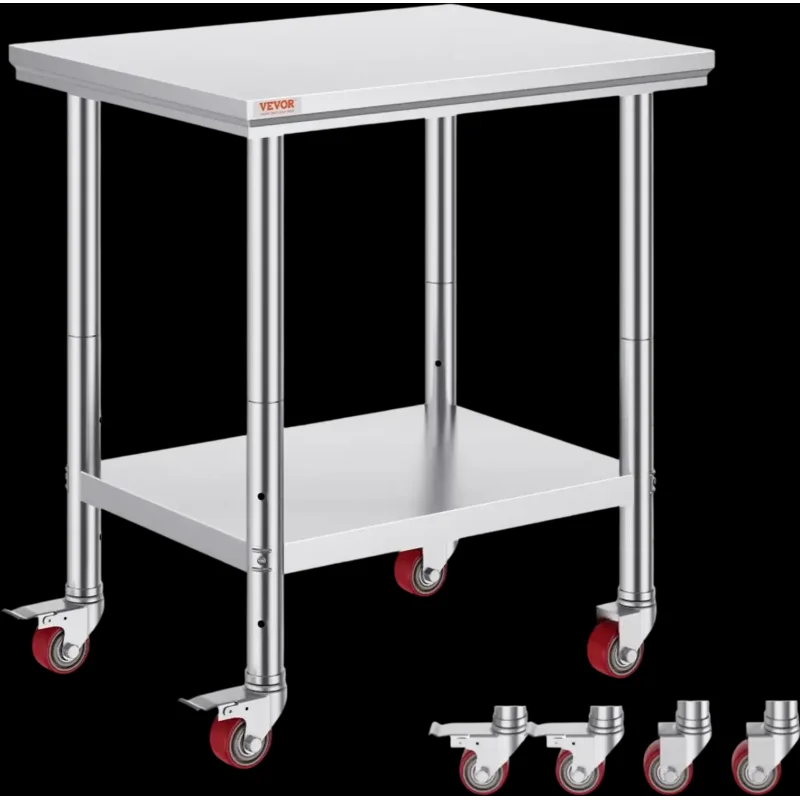 Vevor Work Table Stainless Steel 30 x 24 x 33" Heavy Duty Food Prep Cart with Wheels New