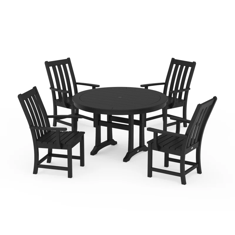 Vineyard 5-Piece Round Dining Set with Trestle Legs Black