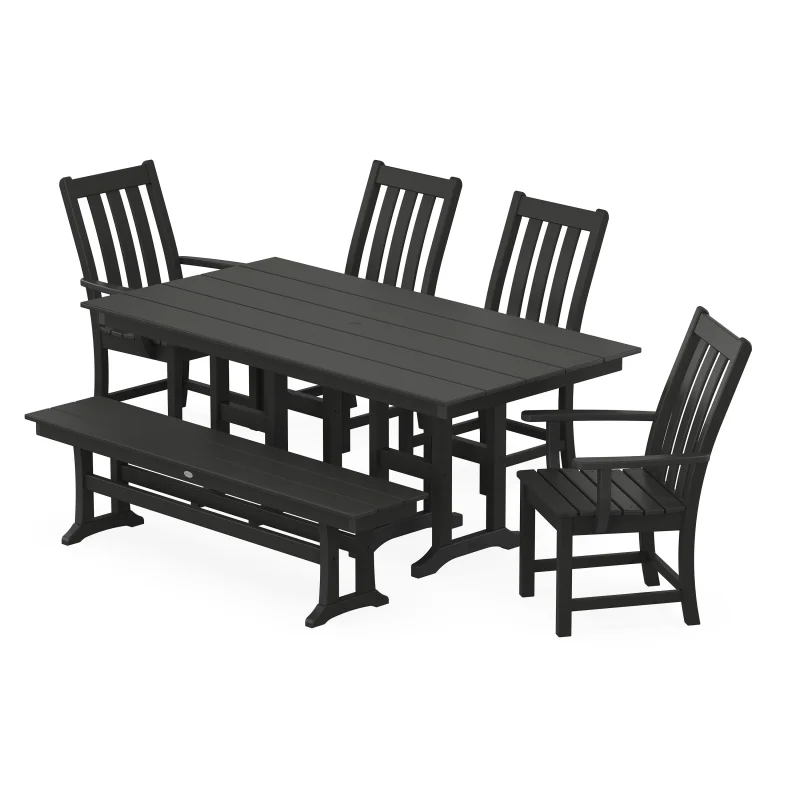 Vineyard 6-Piece Farmhouse Dining Set with Bench Black