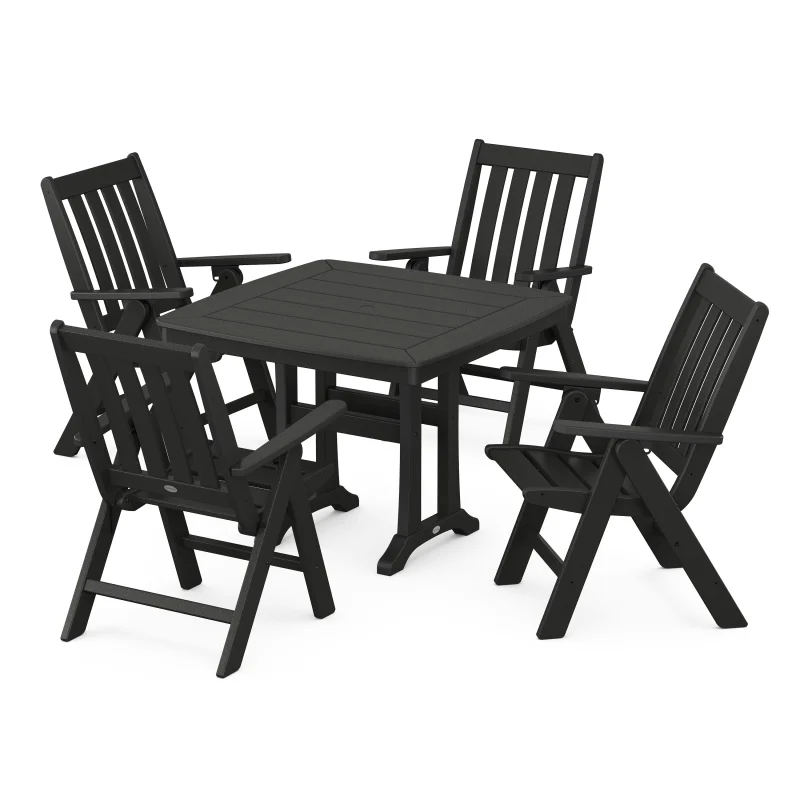 Vineyard Folding 5-Piece Dining Set with Trestle Legs Black