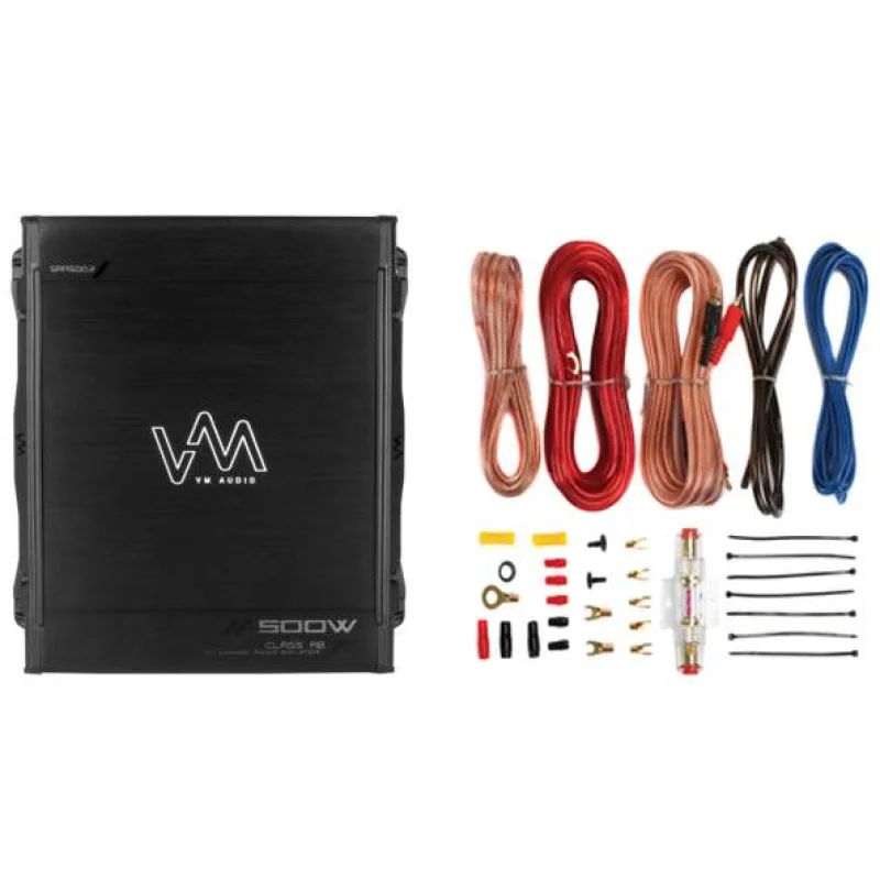 VM Audio SRA500.2 500W 2 Channel Car Power Amplifier Amp + 8 Gauge Wiring Kit