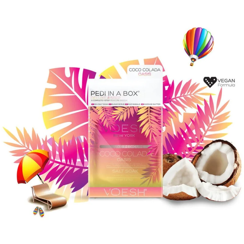Voesh Deluxe Pedicure in a Box - 4-Step Hygienic Spa Pedicure Kit - Coco Colada Oasis / 1 Treatment Set by Voesh of New York