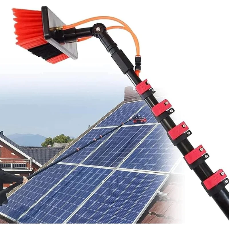 Water Fed Pole Kit, Window Cleaning Telescopic Pole for Cleaner Conservatory Roof Photovoltaic Panel Cleaning Extendable Solar Panel Roof Cleaning Tools,50cmBrush-6mRod