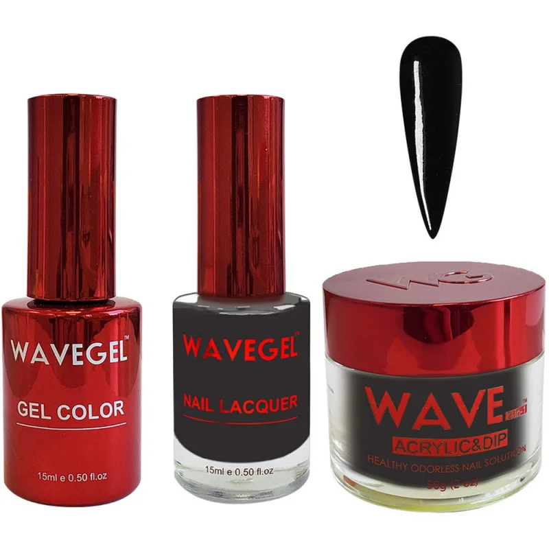 Wave Queen 3-In-1 Matching Combo Set / 1 Gel Polish 0.5 oz. + 1 Lacquer 0.5 oz. + 1 Dip Powder 2 oz. / #001 Silky Black