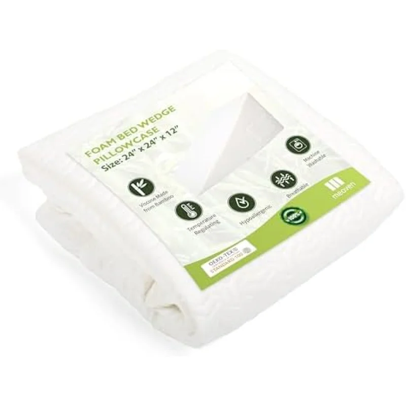 Wedge Pillow Cover for 24x24x12 Bed Wedge Pillow, Hypoallergenic Replacement Case with Zipper & Pockets