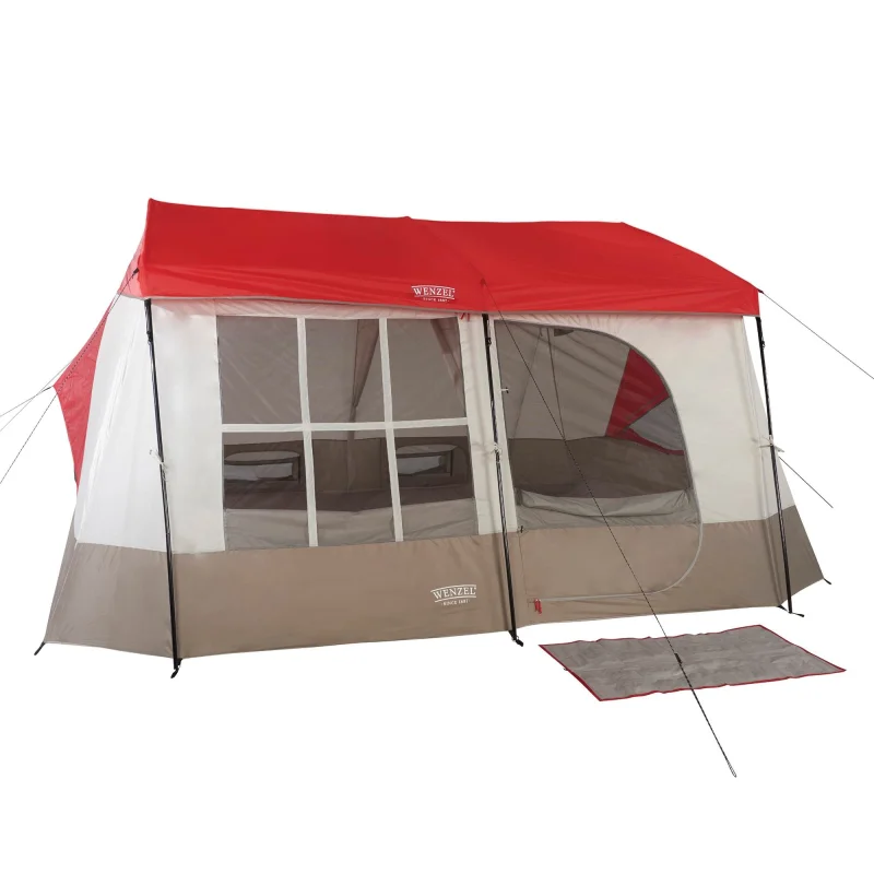 Wenzel Kodiak 9 Person Family Cabin Style Outdoor Camping Tent w/ Divider, Red