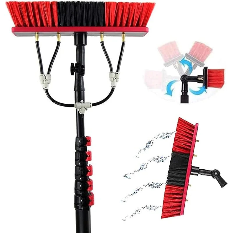 Window Cleaning Pole, Water Fed Telescopic Window Cleaning Brush, Extendable Cleaner Roof Cleaning Tools Window Cleaner Kit for Photovoltaic Panel, Trucks, Bus, Cars,30ft/9m-35cmBrushhead
