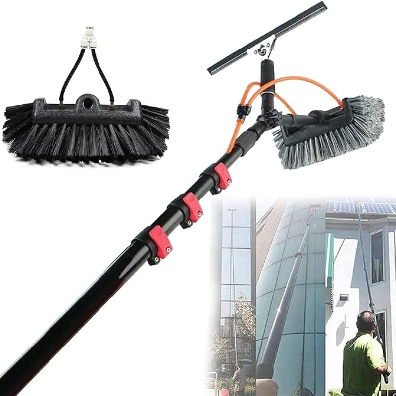 Window Cleaning Wand, Water Feeding Telescopic Brush for Pv Panel Cleaning - 12M/40Ft, Roof Cleaning Tool Window Cleaner Kit,35Cmbrushhead-9M/30Ft,35cmbrushhead,5.4M/18FT
