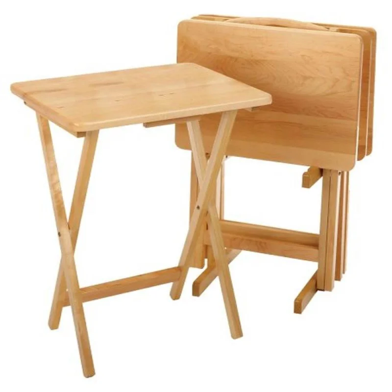 Winsome Alex 25 Inch Portable Folding Wood Snack Tray Table Set of 5, Natural