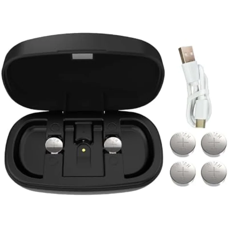 Wokyo Rechargeable 13 Hearing Aid Batteries and Battery Charger, Hearing Aid Charger Travel Case for P13 Hearing Aid Amplifiers Battery with 4 Pack 13 Rechargeable Batteries